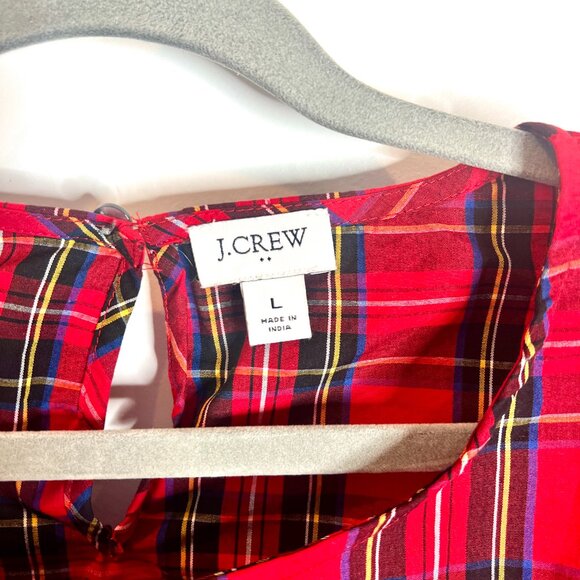 J. Crew Red Tartan Plaid Ruffle-Trim Woven Top Christmas Party Preppy Size Large - Picture 3 of 5